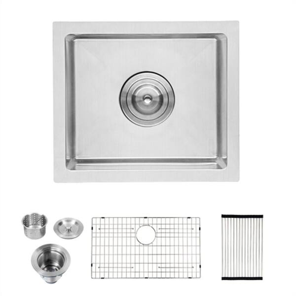 Brushed Nickel 16 Gauge Kitchen Sink 14 in. L Single Bowl Farmhouse ...