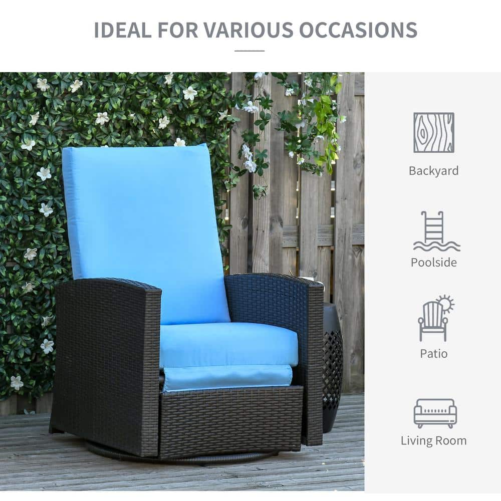 Outsunny Light Blue PE Rattan Swivel Recliner Chair with Cushions
