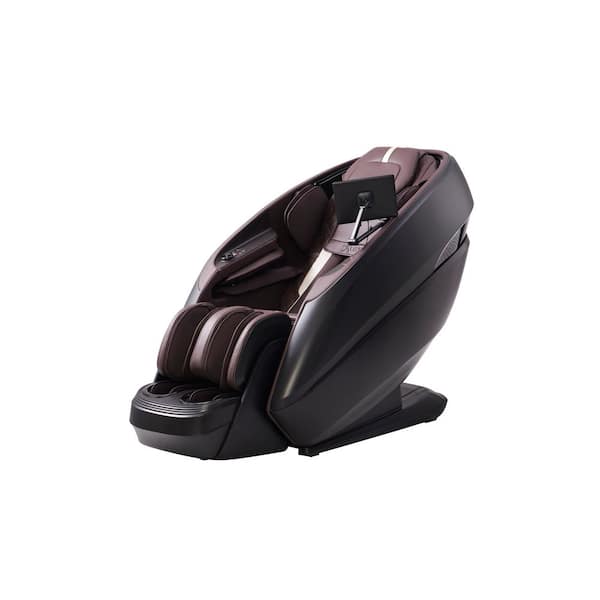 LIFETREND Dual Core 4D Series Black and Espresso Faux Leather Massage Chair with Full Body Scanning, Heated, and Bluetooth