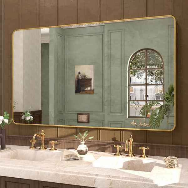 Cosy 60 in. W x 36 in. H Rectangular Framed Wall Bathroom Vanity Mirror in Brushed Gold