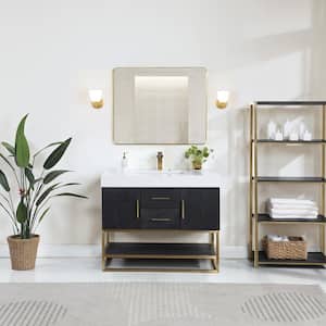 Bianco 42 in. W x 22 in. D x 34 in. H Single Sink Bath Vanity in Black Oak with White Composite Stone Top and Mirror