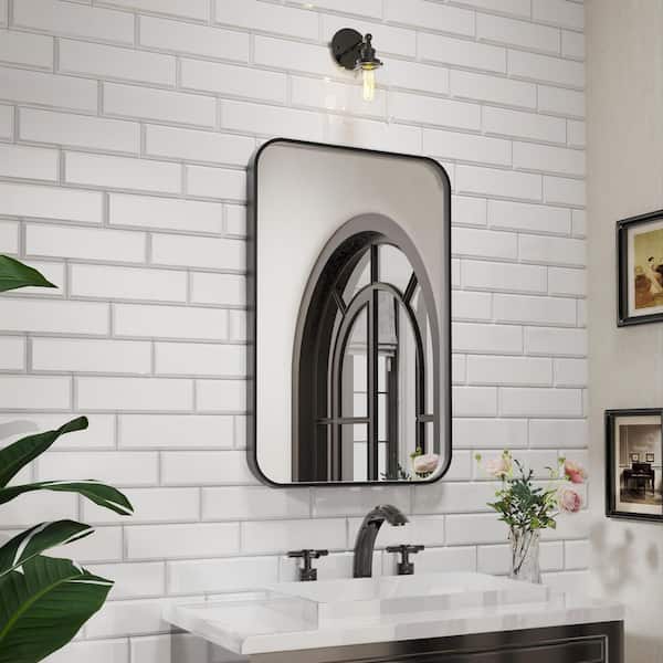 24 in. W x 36 in. H Rectangular Aluminum Framed Wall Bathroom Vanity Mirror in Black