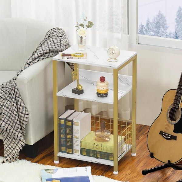 Angel Sar 3-Tier Metal Small Side Table with Storage Shelf for