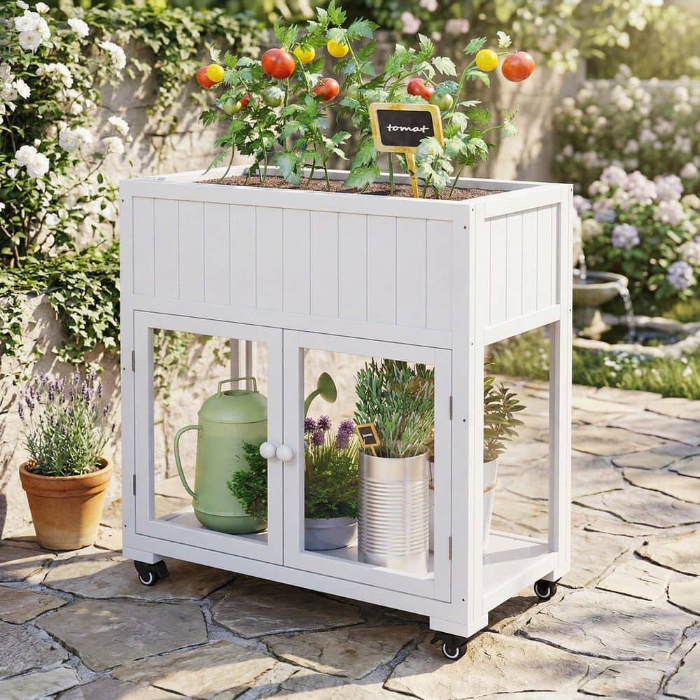 35 in. W x 18 in. D x 37 in. H White Wood Portable Greenhouse Mini