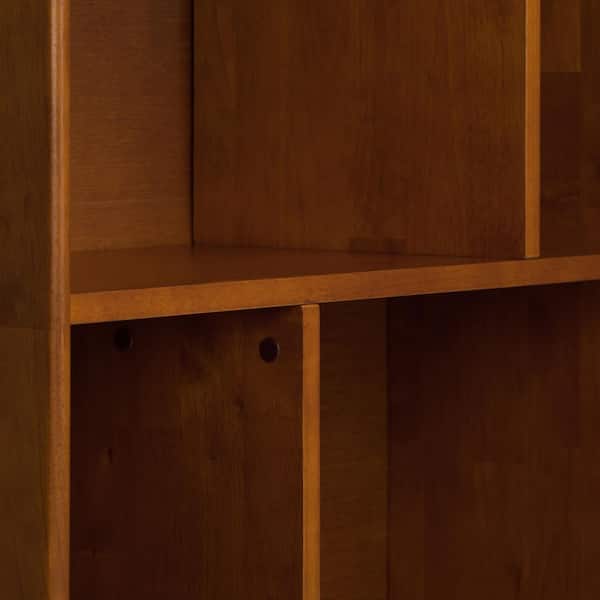 Draper 64 in. Tall Teak Brown Solid Wood 6-Shelf Mid-Century Modern Cubbie Bookcase with Drawers (Set of 2)
