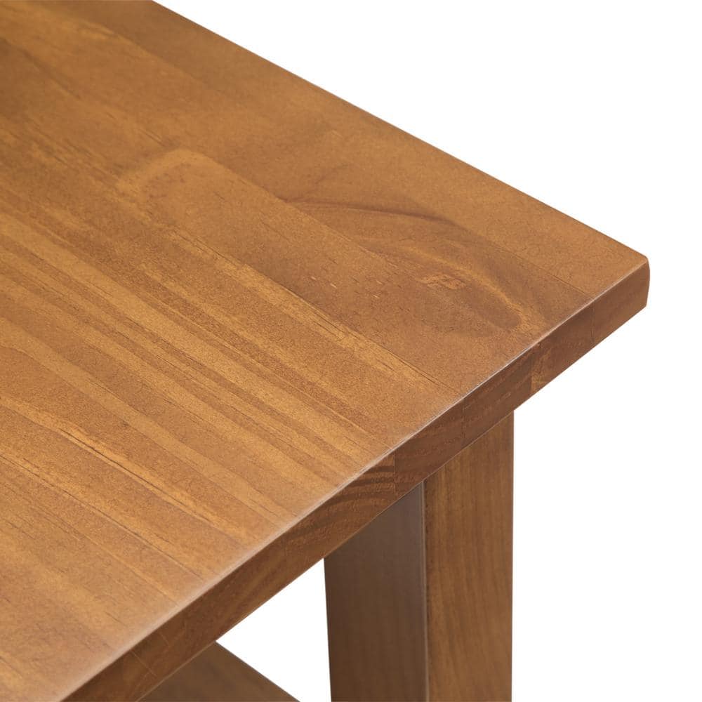 Warm Shaker Handcrafted Pine Side Table with Storage - Light Golden Brown
