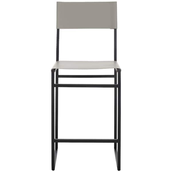 SAFAVIEH Layne 26 in. Light Grey/Black High Back Metal Counter Stool with Fabric Seat