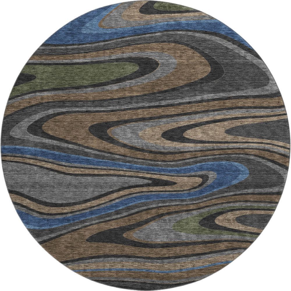 Mayfield Premium Machine Washable Abstract AMF2494 Black 8 ft. x 8 ft. Round Rug price history on PriceWatchPro