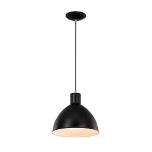 1-Light Matte Black and Brushed Nickel Pendant Light With Bowl Metal Shade