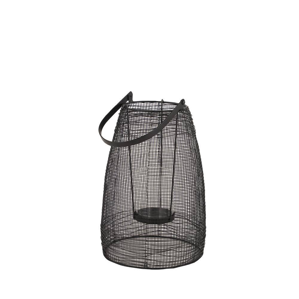 Elegant Black Metal Hurricane Lantern with Clear Glass - 8" x 13"