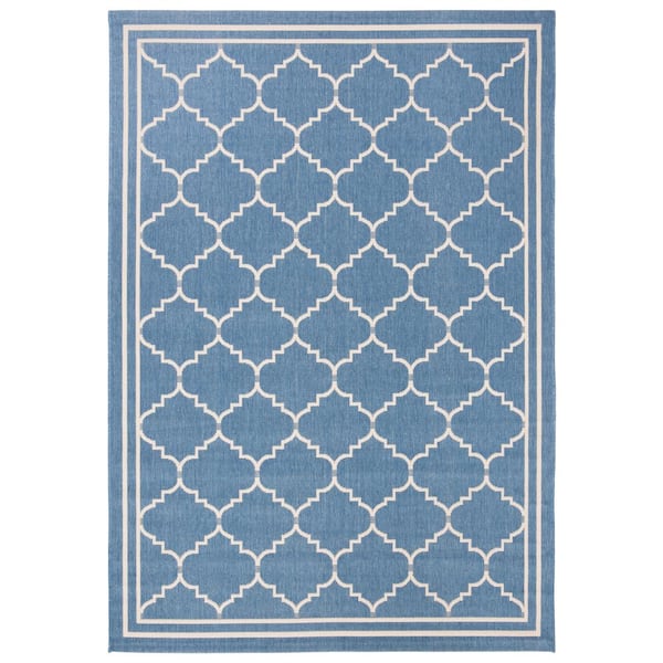 SAFAVIEH Courtyard Blue/Beige 4 ft. x 6 ft. Geometric Indoor/Outdoor Patio  Area Rug