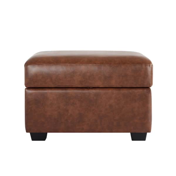 VewePata Storage Ottoman Foot Stool - 17 Inch Folding PU Leather Bench With Side Pockets, Beige