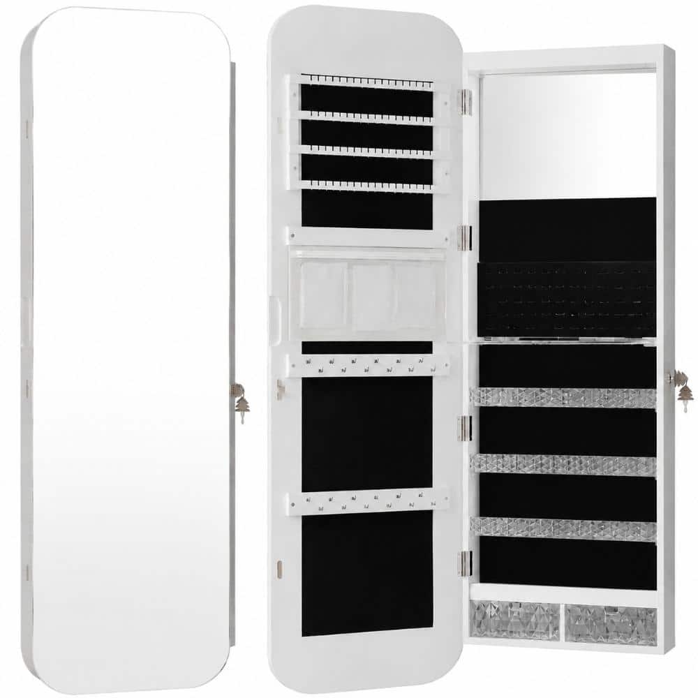 White Glass Jewelry Armoire 14.5 in. W Wall or Door Mounted Lockable Full-Length Mirror with 6 LEDs price history on PriceWatchPro