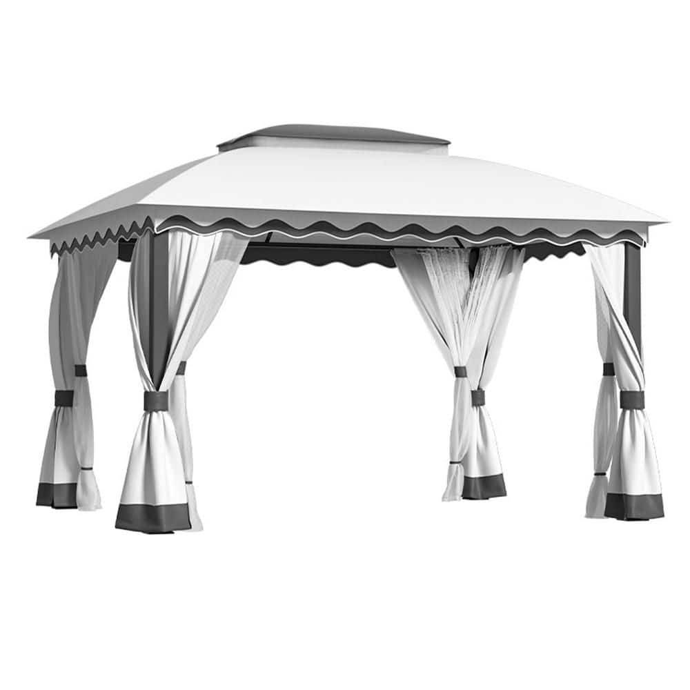 10 ft. x 13 ft. Gray Patio Heavy Duty Gazebos with Mosquito Netting and Double Roof, Steel Frame Canopy Tent Shelter price history on PriceWatchPro