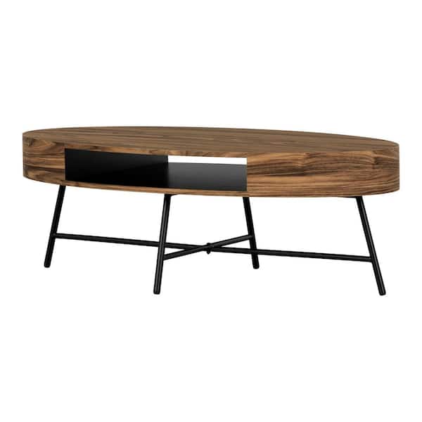 South Shore Mezzy 47.25 in. Natural Acacia Oval MDF Coffee Table with Shelf