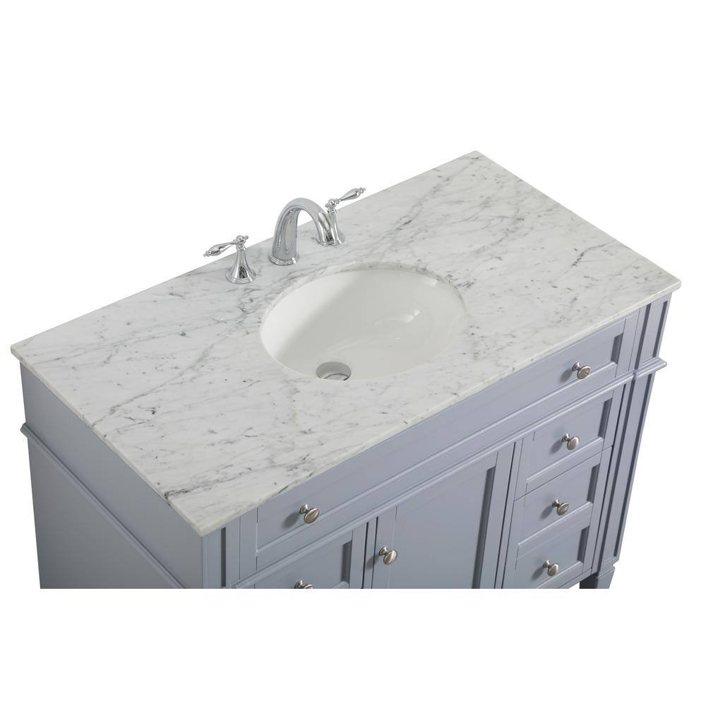 Gray Solid Wood and Marble Single Bathroom Vanity with Porcelain Sink