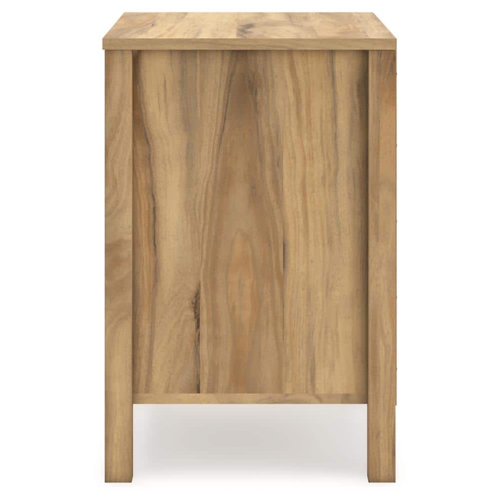 Light Brown 2-Drawer Transitional Nightstand with Bronze Knobs
