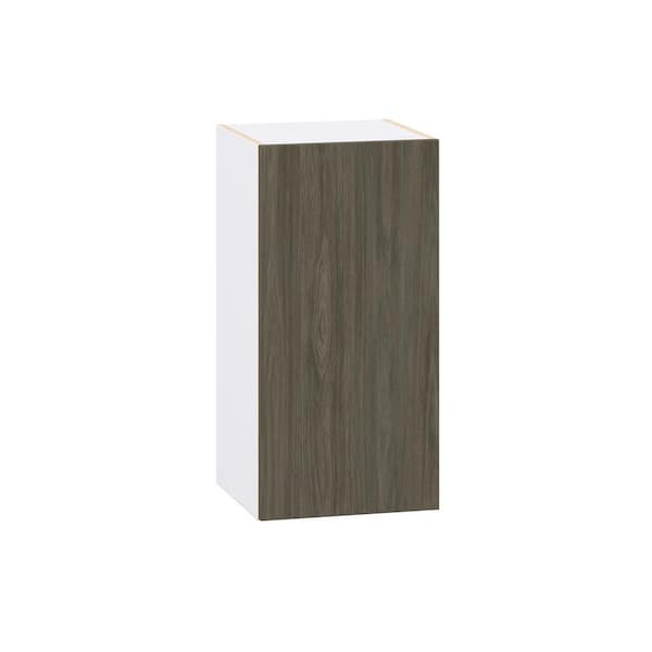 J COLLECTION Medora textured Slab Walnut Assembled Wall Kitchen Cabinet with Full Height Door (15 in. W x 30 in. H x 14 in. D)