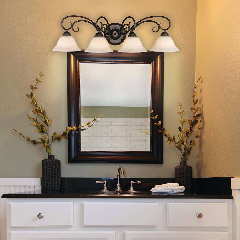 Homestead Transitional Rubbed Bronze 4-Light Vanity with Tea Stone Glass