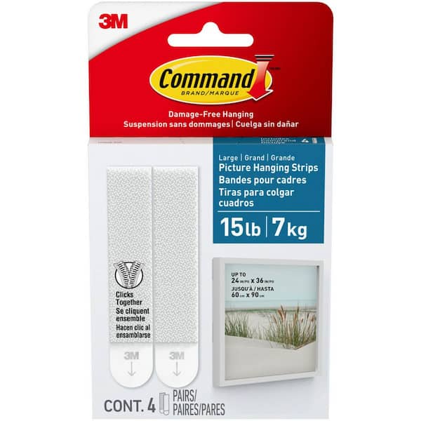 15 lb. Large White Picture Hanging Strips (4 Pairs of Water Resistant Strips)