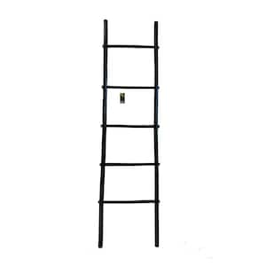 21 in. W x 72 in. H 5-Shelf Stained Bamboo Ladder Towel Rack in Black