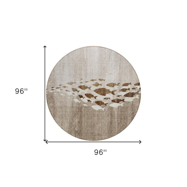 Taupe, Brown, Khaki 8 ft. Round Woven Geometric Polyester Round Indoor/Outdoor Area Rug