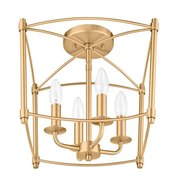 Home Decorators Collection Marston 12 in. 4-Light Brushed Gold Semi-Flush Mount