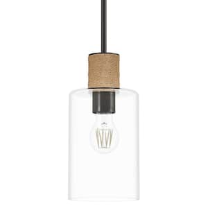 Vanning 60-Watt 1-Light Noble Bronze Island Mini Pendant Light with Cylinder Clear Glass Shade, No Bulbs Included