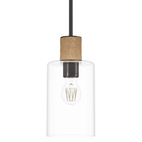 Vanning 60-Watt 1-Light Noble Bronze Island Mini Pendant Light with Cylinder Clear Glass Shade, No Bulbs Included