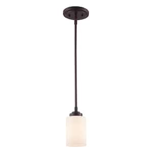 Mod Pod 1-Light Oil Rubbed Bronze Mini Pendant Light Fixture with Frosted Glass Cylinder Shade