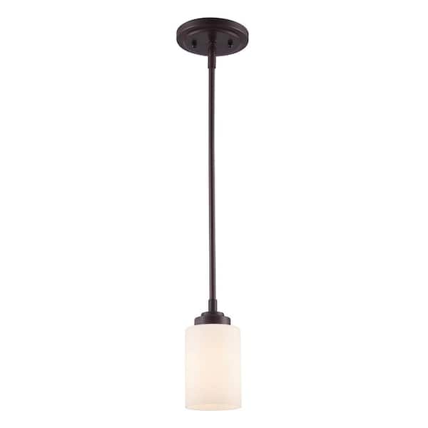 Bel Air Lighting Mod Pod 1-Light Oil Rubbed Bronze Mini Pendant Light Fixture with Frosted Glass Cylinder Shade