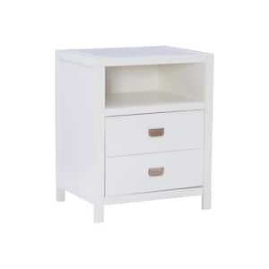 Peggy White Rectangular End Table with Shelf and Two Drawers