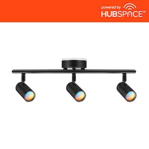 Boedy 2 ft. 3-Light Smart Matte Black Integrated LED Fixed Track Lighting Kit with Night Light Powered by Hubspace