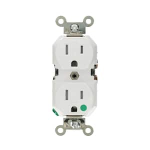 15 Amp Hospital Grade Extra Heavy Duty Tamper Resistant Self Grounding Duplex Outlet, White
