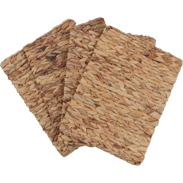 Trademark Innovations 16 in. x 12 in. Tan Rectangular Woven Indoor or Outdoor Placemats of Natural Water Hyacinth (Set of 4)