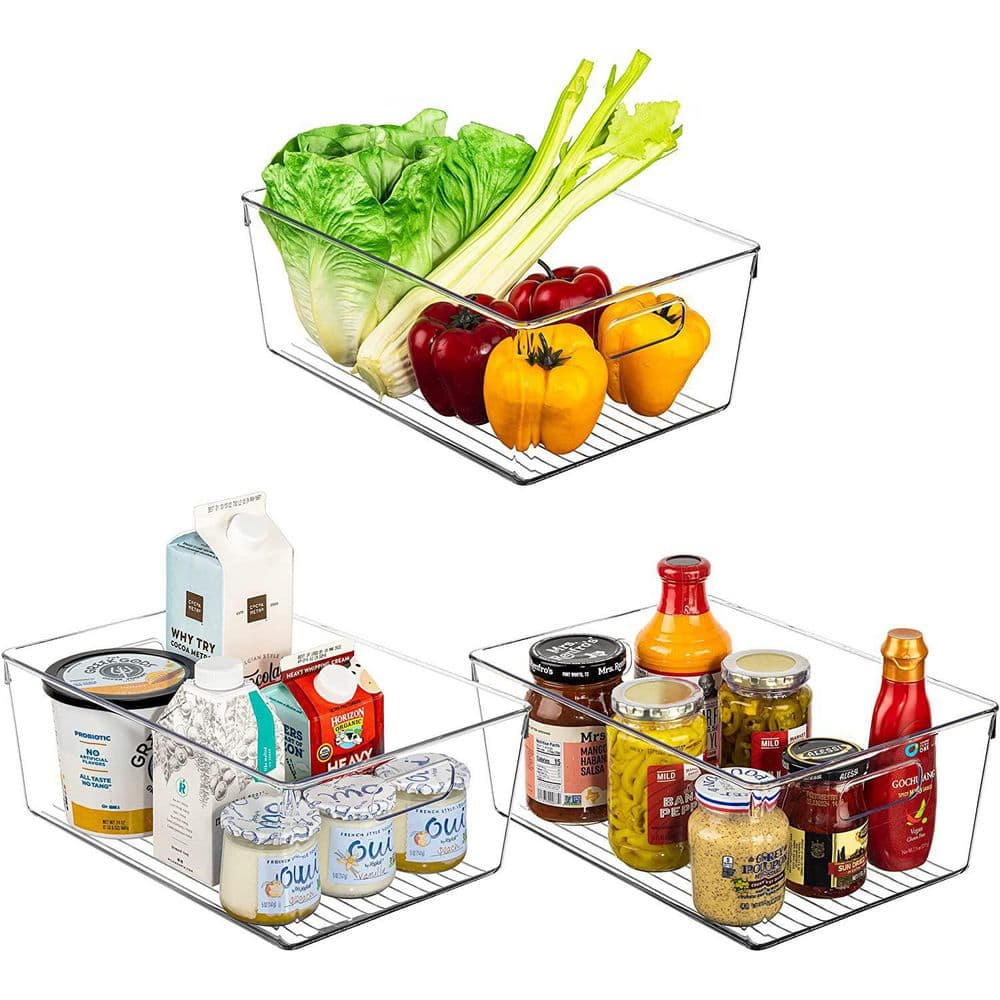 Clear Stackable Plastic Storage Bins with Handles, 3-Pack