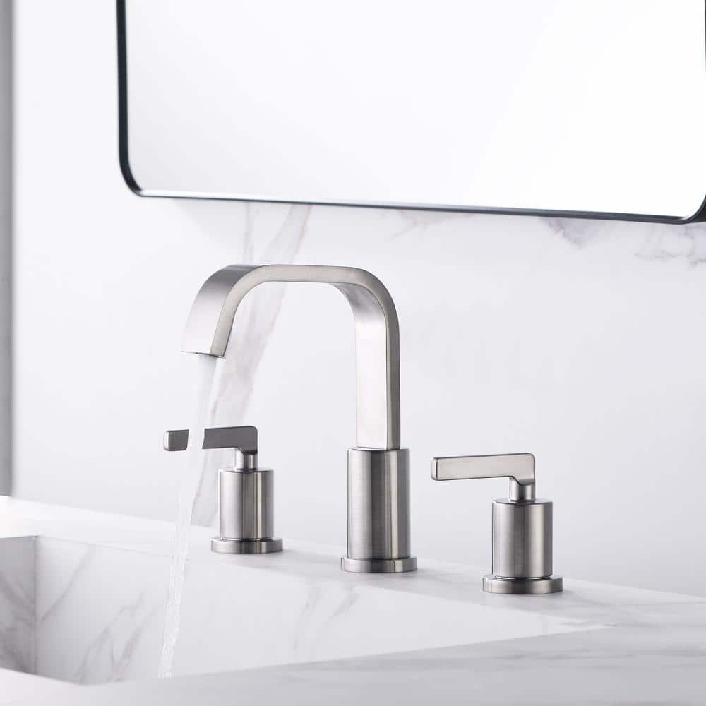 Brushed Nickel Widespread 2-Handle Bathroom Faucet with Drain Assembly