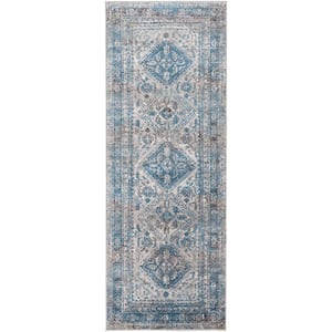 Havana Grey/Teal Traditional 3 ft. x 12 ft. Runner Indoor Area Rug