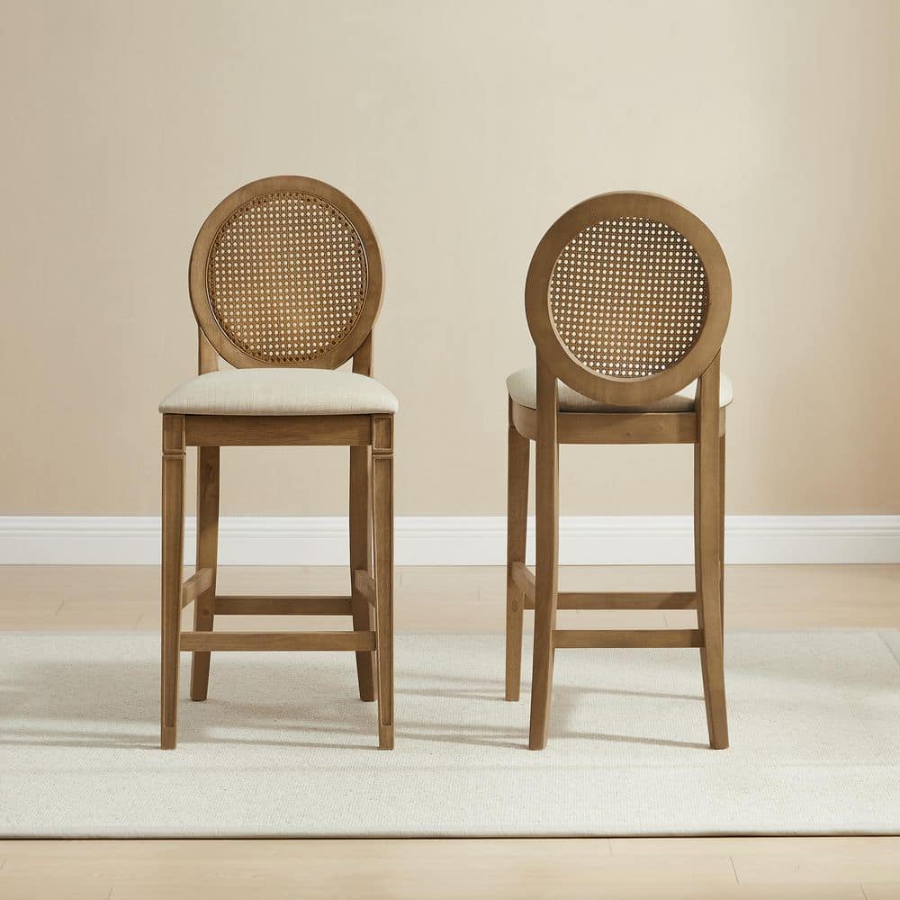 CROSLEY FURNITURE Katia 42.38 in. H Driftwood Woven Back Wood Bar Stool with Fabric Seat Set of 2 CF503326DW-CR