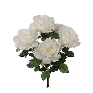 20" Artificial White Silk Rose Bush for Indoor & Outdoor Use