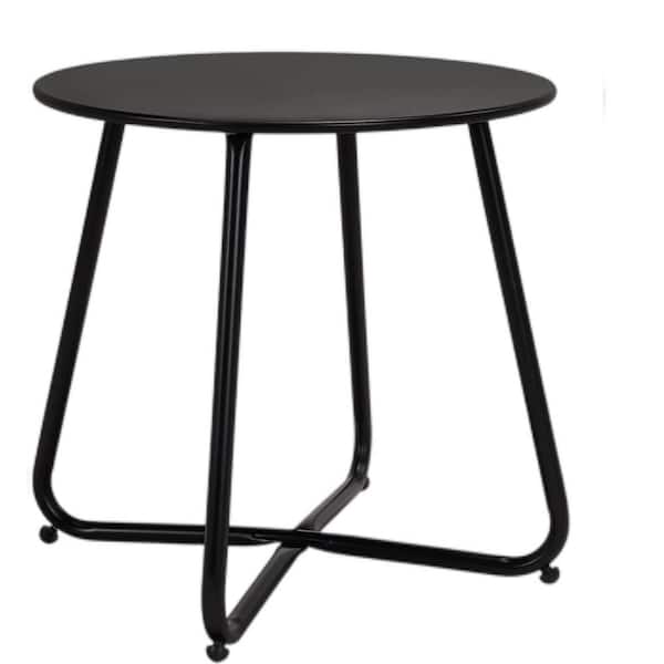 Wildaven Portable Steel Outdoor Patio Round Side Table Weather Resistant Round Table, Black