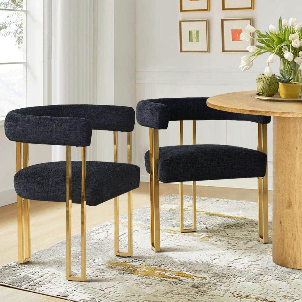 9*6様 ♡A&B  折り畳み式アイアン Gold ダイニングChair LAOTIES Gold Chenille Upholstered Armchair (Set of 2) MIA-GOLD