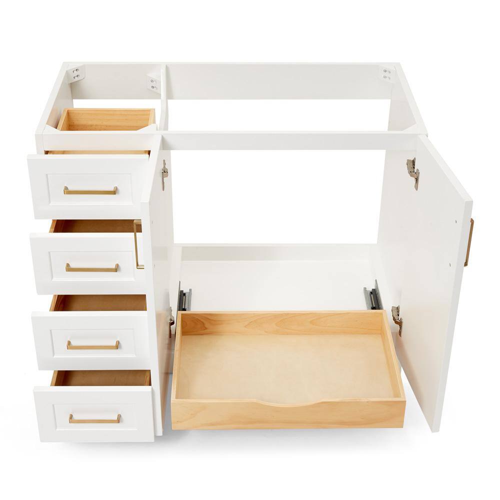 White Wood Freestanding Bathroom Vanity with Brass Hardware, 42 inches
