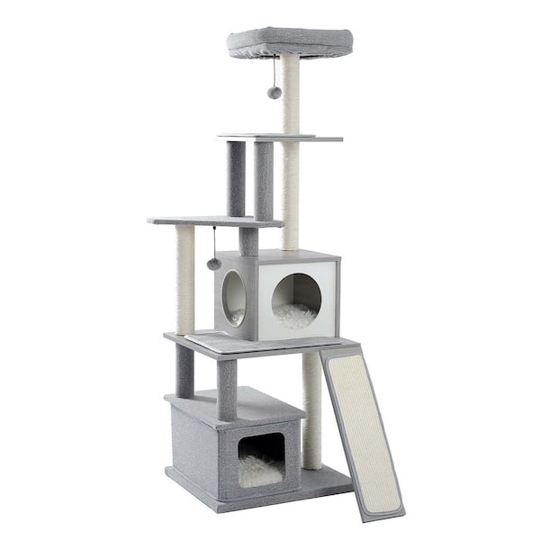 Foobrues 61.8 in. H Pet Cat Scratching Posts and Trees in Gray