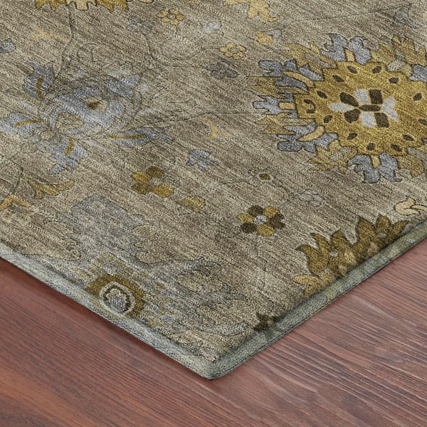 Mayfield Premium Machine Washable Abstract AMF2289 Khaki 5 ft. x 7 ft. 6 in. Area Rug