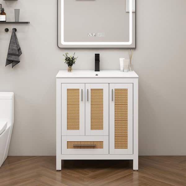 Puluomis 30 in. Bath Vanity Cabinet without Top in White with Sink and Faucet Set