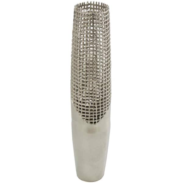 Litton Lane 29 in. Silver Tall Grid Inspired Aluminum Metal Decorative Vase with Open Frame Design
