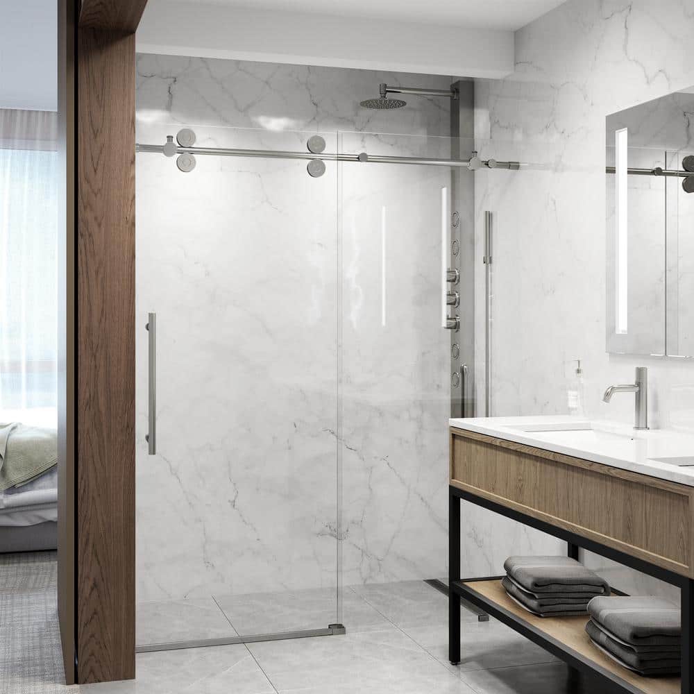 Elan 56-60" Frameless Sliding Shower Door with Stainless Steel Finish