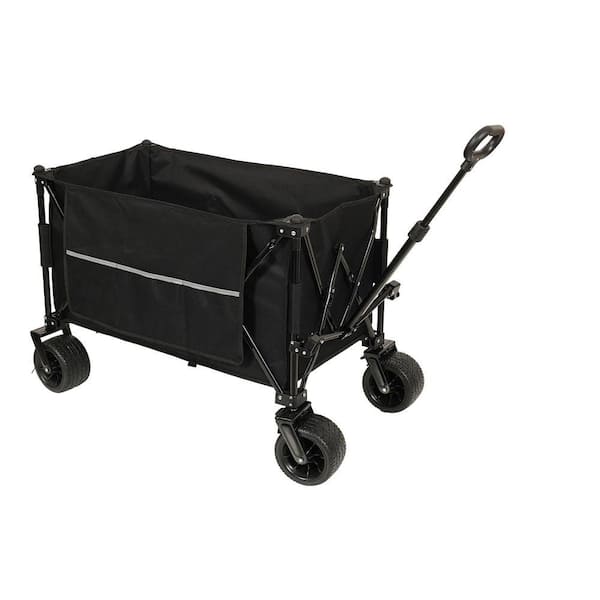 13.7 cu.ft. 480 lbs. Steel Garden Cart in Black with All-Terrain Beach Wheels and Drink Holders, Side Pocket and Brakes