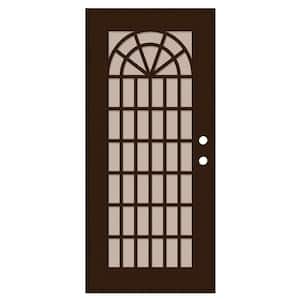 Trellis 30 in. x 80 in. Right Hand/Outswing Copper Aluminum Security Door with Desert Sand Perforated Metal Screen
